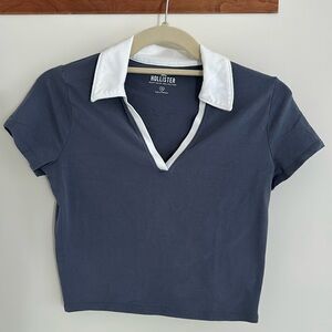 Hollister V Neck Collared Crop Top